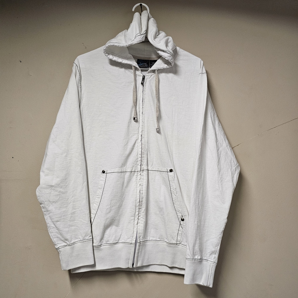 Burnside White Zip-Up Hoodie – Size M – 100% Cotton – Worn Drawstrings